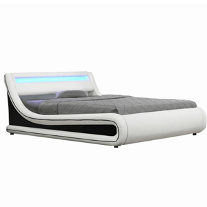 KONDELA dupla ágy RGB LED világítással, fehér/fekete, 180x200, MANILA NEW