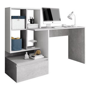 KONDELA PC asztal, beton/fehér matt, NEREO