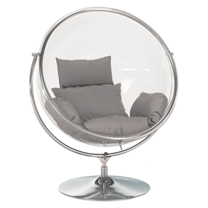 KONDELA Függő fotel állvánnyal, átlátszó/ezüst/szürke, BUBBLE TYP 2