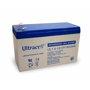 Ultracell ólom akku 12V 7,5Ah UL7.5-12 csatlakozó:F1 helyettesíti 12V 7Ah / 12V 7,2Ah VRLA