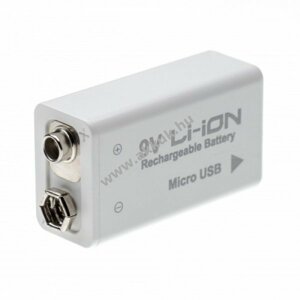 9V Block akku Micro-USB aljzattal, 6F22, 6LR61, Li-Ion, 8.4V, 650mAh mikro USB kábellel