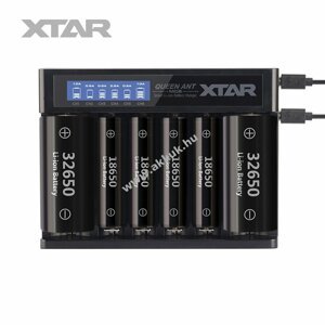 Xtar okos Li-ion akkutöltő típus MC6 - 6db 18650 stb. Li-Ion akkukhoz + 2db USB kábel
