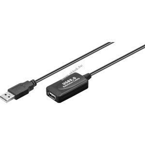 Aktív USB 2.0 hosszabító kábel, fekete, 10m