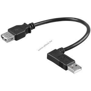 USB-A 2.0 hosszabbító kábel 90° balra > USB-A anya csatlakozó