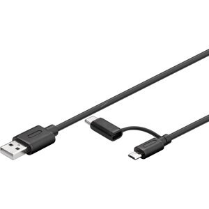 2in1 USB kábel Micro-B és USB-C csatlakozókkal együtt 1m