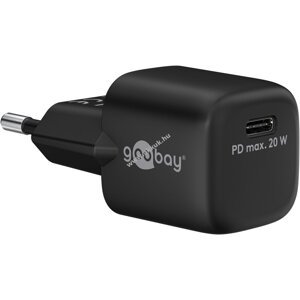 Hálózati USB-C nano gyorstöltő, 20W, fekete, Power Delivery, PD
