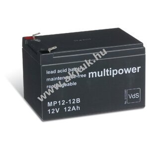 Ólom akku 12V 12Ah (Multipower) típus MP12-12B - VDS-minősítéssel (csatlakozó: F2)