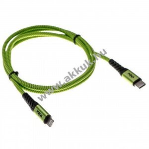 Töltő és adat szövet kábel USB type C - Lightning csatlakozó, 1m , zöld-fekete