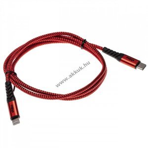 Töltő és adat szövetkábel USB type-c - Lightning csatlakozó, 1m , piros-fekete
