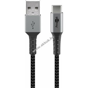 Goobay USB-C kábel, szövetborítás, 50cm, szürke 60W