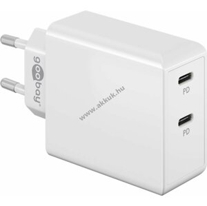Hálózati dupla USB-C Power Delivery gyorstöltő (36 W) fehér