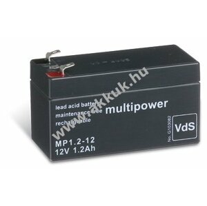 Ólom akku 12V 1,2Ah (Multipower) típus MP1,2-12 - VDS-minősítéssel (helyettesíti: 12V 1,3Ah)