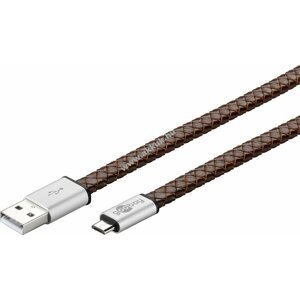 Goobay USB kábel 2.0 micro USB csatlakozóval 20cm barna (eredeti bőr borítású) - A készlet erejéig!