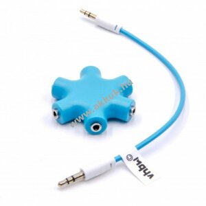 Audio splitter / jack fej, fülhallgató, hangjel elosztó 5 portos adapter (3,5mm) kék