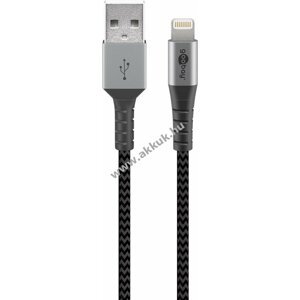 Goobay lightning USB-A kábel szövetborítás MFI tanusítvánnyal, ezüst, 2m fém csatlakozóval