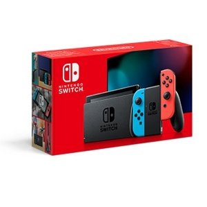 NINTENDO SWITCH CONSOLE WITH NEON RED AND AMP. BLUE JOY-CON